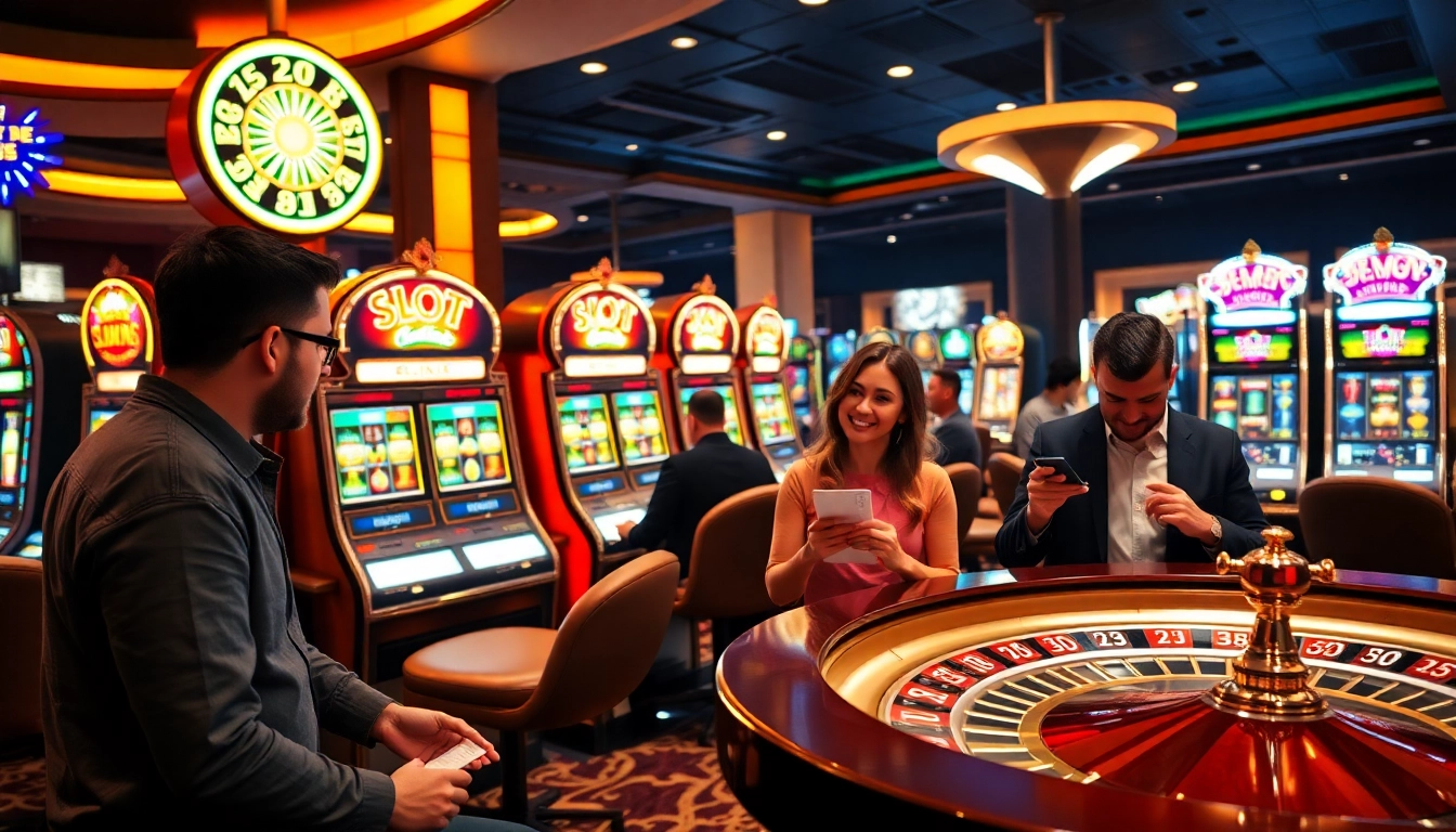 Players enjoying their luck at exciting slot online machines with vibrant displays.