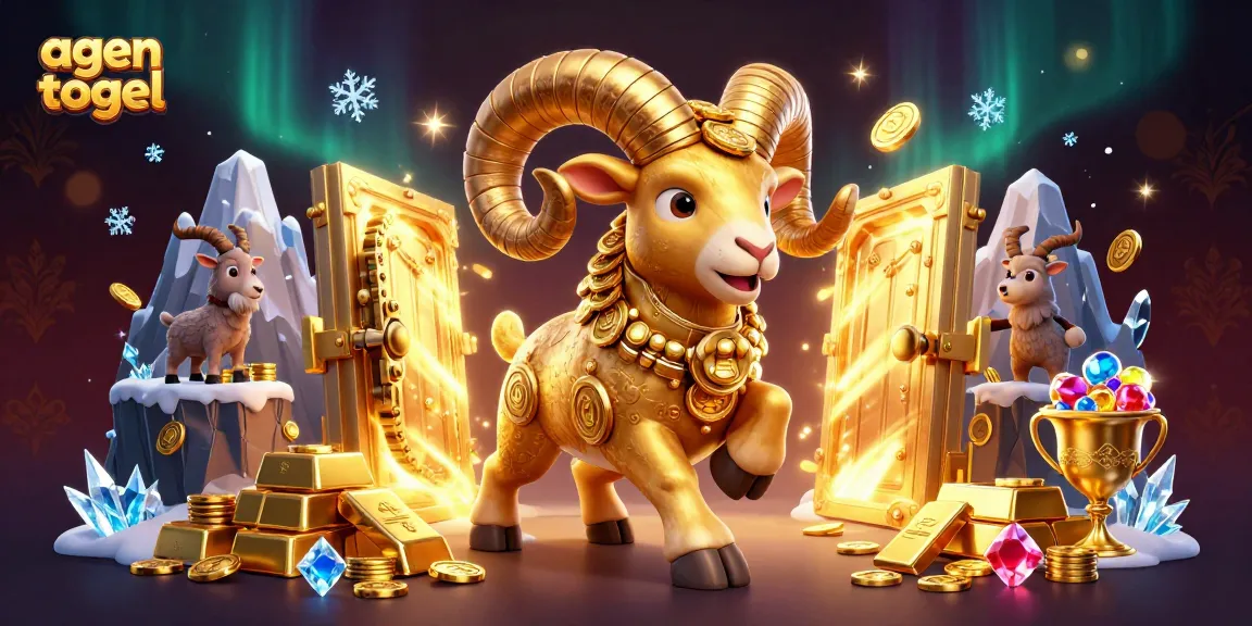 Win with agen togel in vibrant 3D casino-themed illustration showcasing golden treasures and characters.