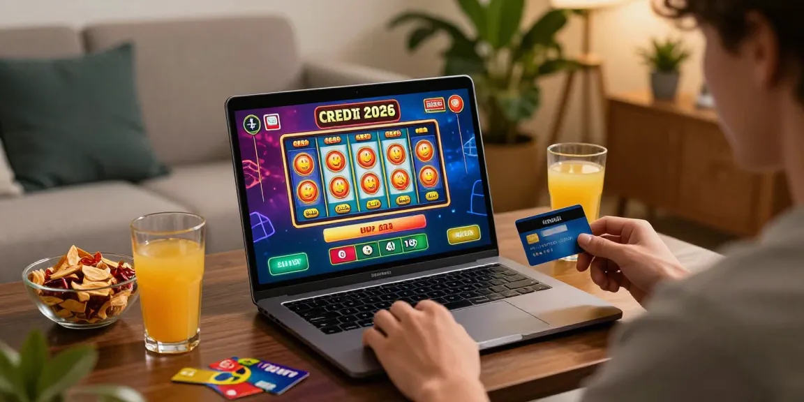 Exciting credit card casinos scene with a player enjoying games at home, ready to make a deposit.