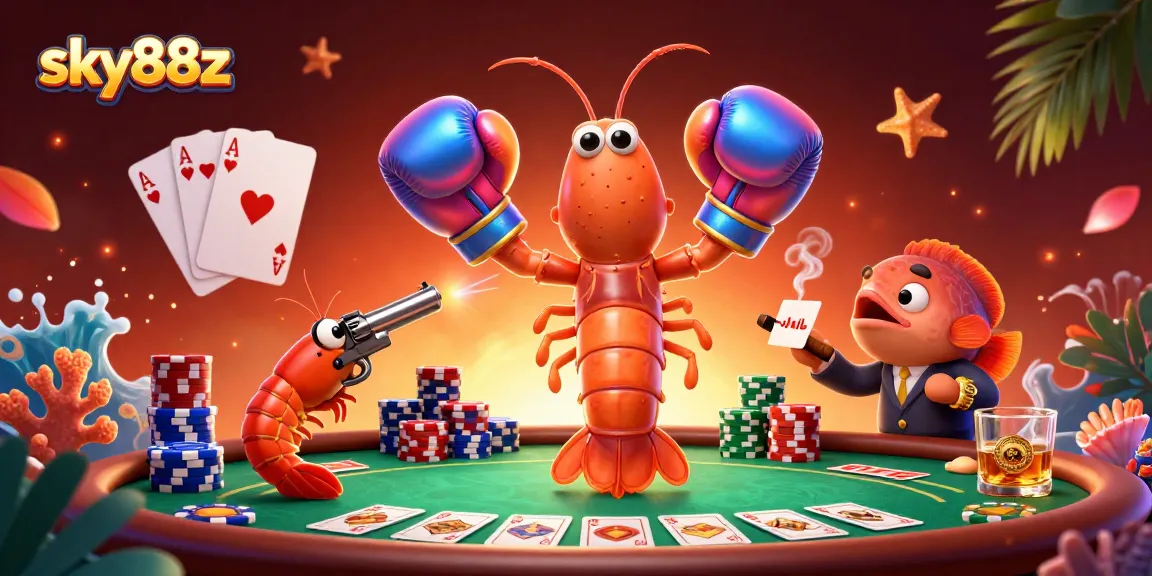 Join the thrilling action at sky88z with poker chips, with an energetic scene featuring cartoon sea creatures.