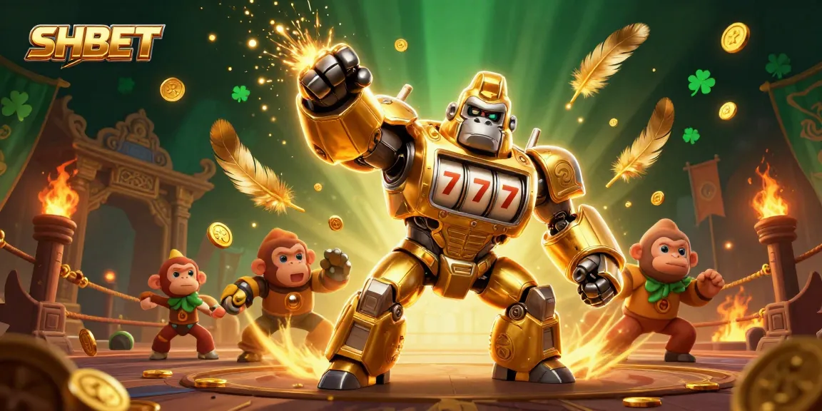 Engage with the thrilling SHBET experience through a dynamic 3D illustrated gorilla mech theme.