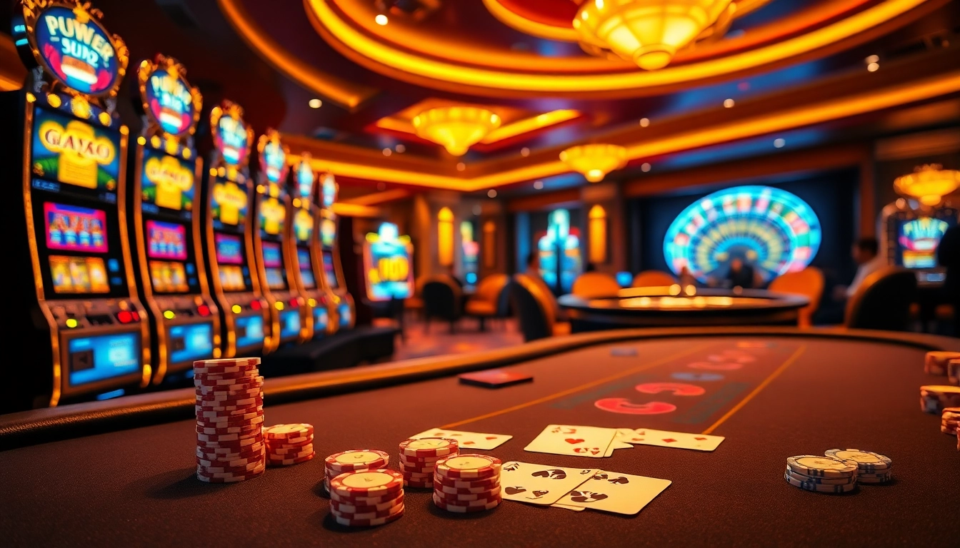 Exciting casino scene with co88 gambling tables, poker chips, and slot machines.