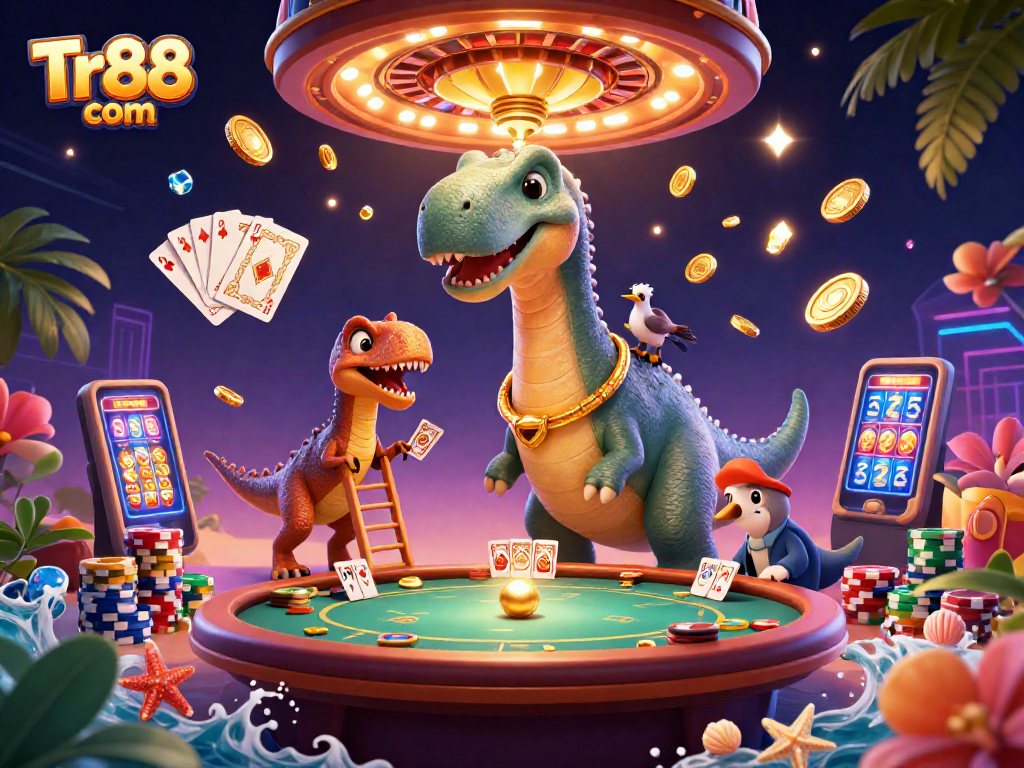 Experience exciting gameplay at Tr88 com with vibrant characters, sparkling coins, and thrilling casino themes.