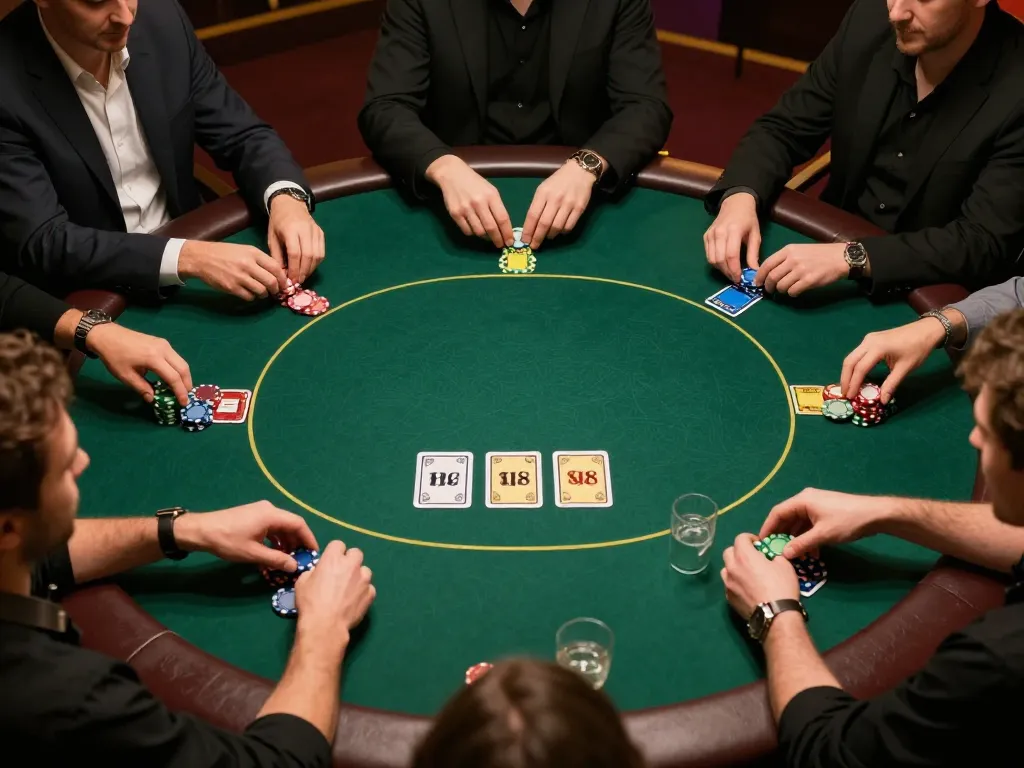 Players engaging in a strategic poker game at UU88, showcasing chips and cards in a friendly atmosphere.