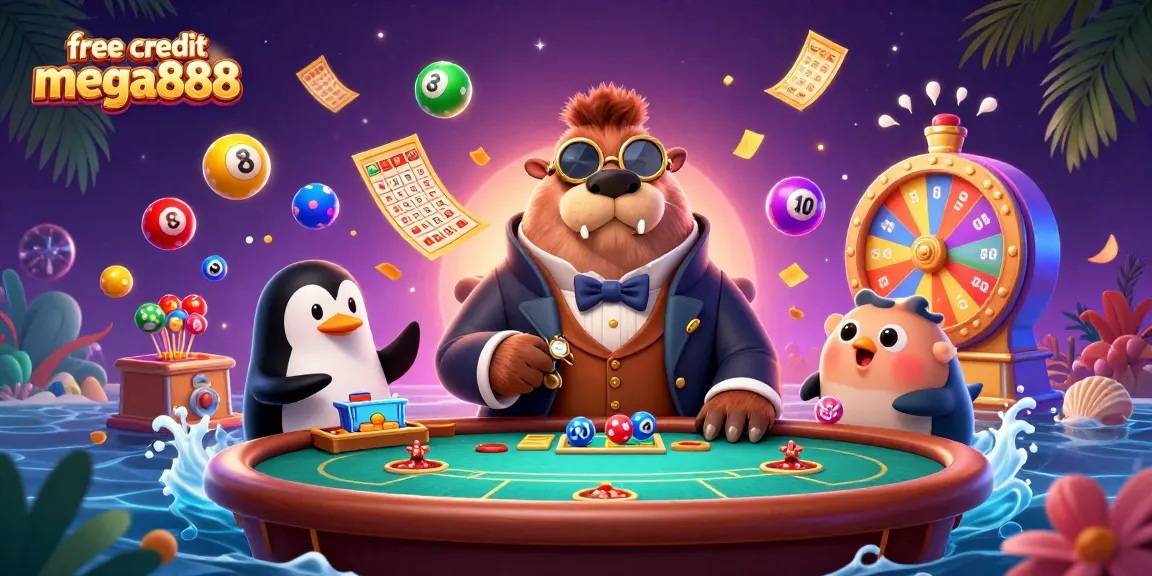 Maximize winnings with free credit mega888 at an exciting underwater casino scene.