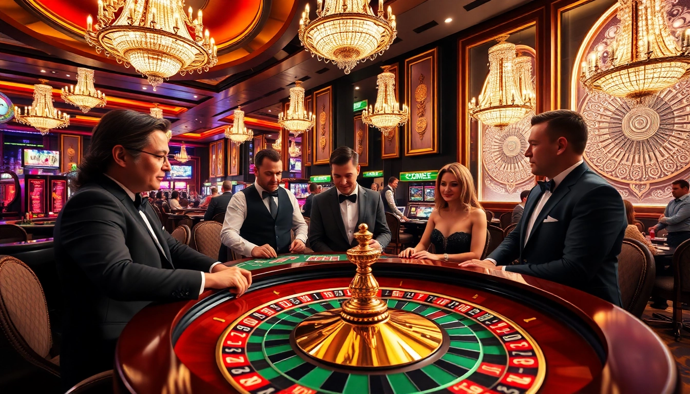 Engaging players at an online casino roulette table with vibrant colors and festive atmosphere.