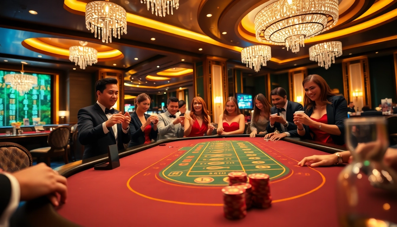 Engage with the excitement of uvip at a vibrant casino gaming table with enthusiastic players.