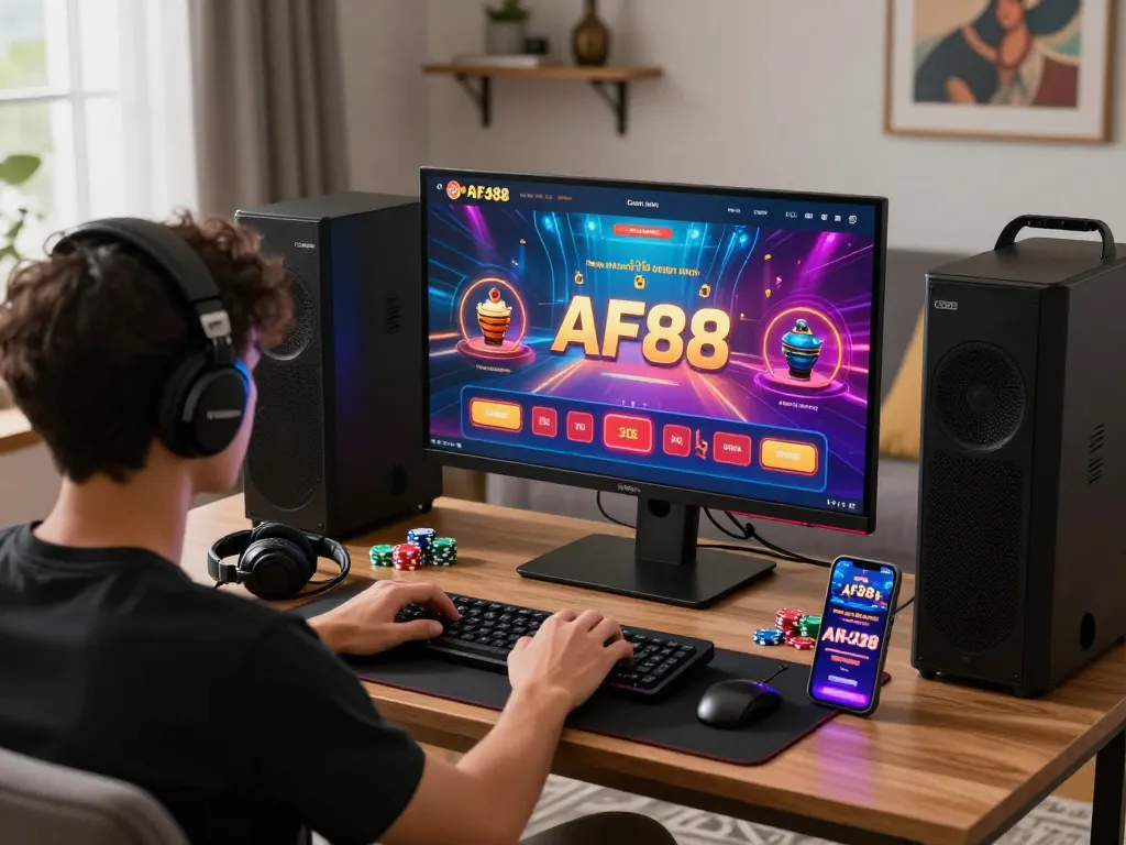 Engaging scene with af88 nhà cái gaming setup, showcasing vibrant graphics and accessories.