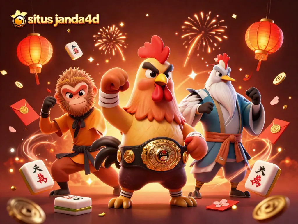 Permainan menarik situs janda4d dengan karakter ayam Muay Thai, monyet Shaolin, dan crane di kasino virtual.