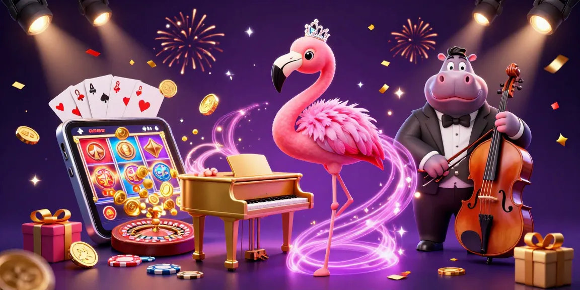 SHBET players winning big with a lively casino scene featuring a flamingo singer and hippo bassist.