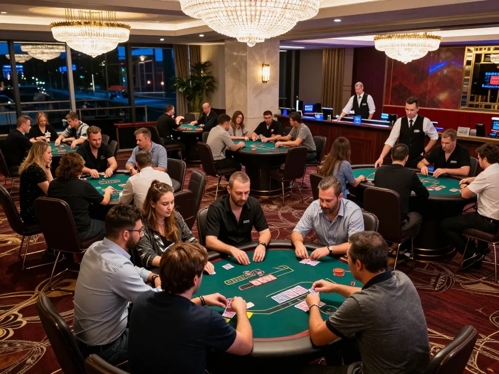 Players enjoying an exciting game of poker at FO88 casino, showcasing strategic bets and engaging card actions