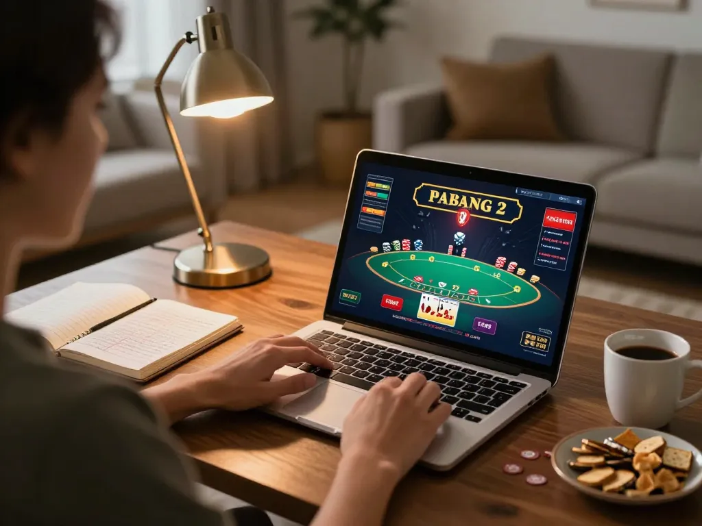 Play online blackjack at may88 in a cozy home office setting with strategic notes.