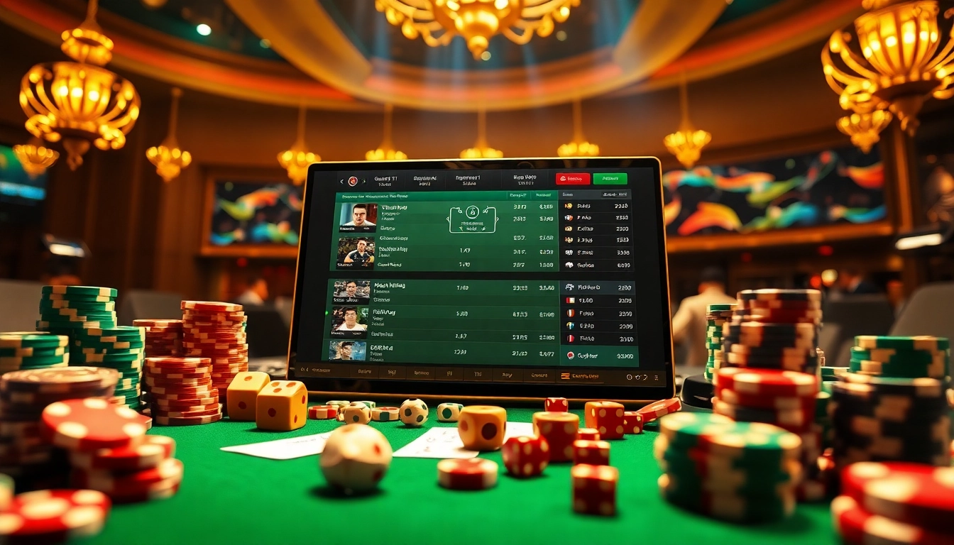 Situs Judi Bola Terpercaya interface showcasing live betting with vibrant chips and dice