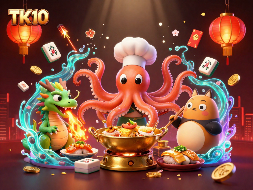 Experience excitement at TK10 with a vibrant illustration of unique gaming characters and elements.