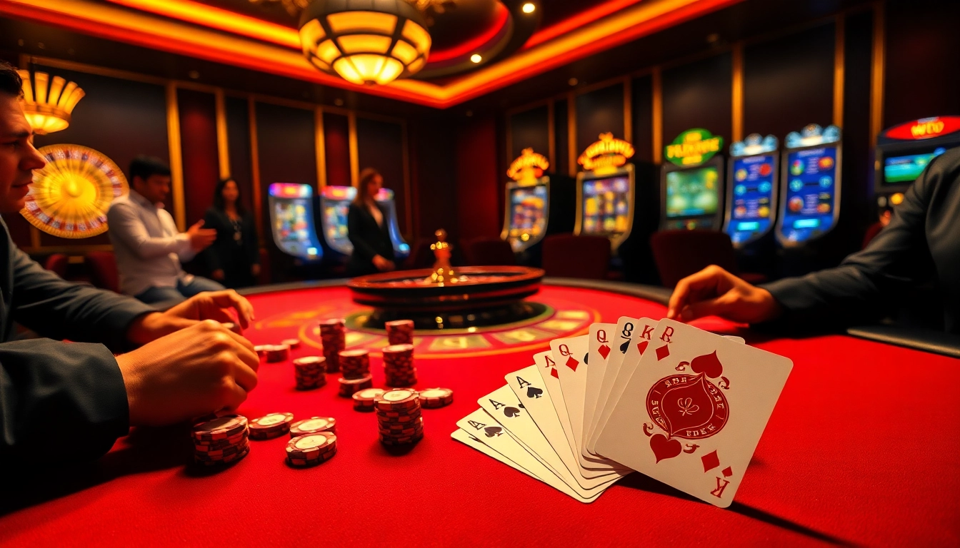 RR88 players celebrating a big win at a luxurious casino poker table.