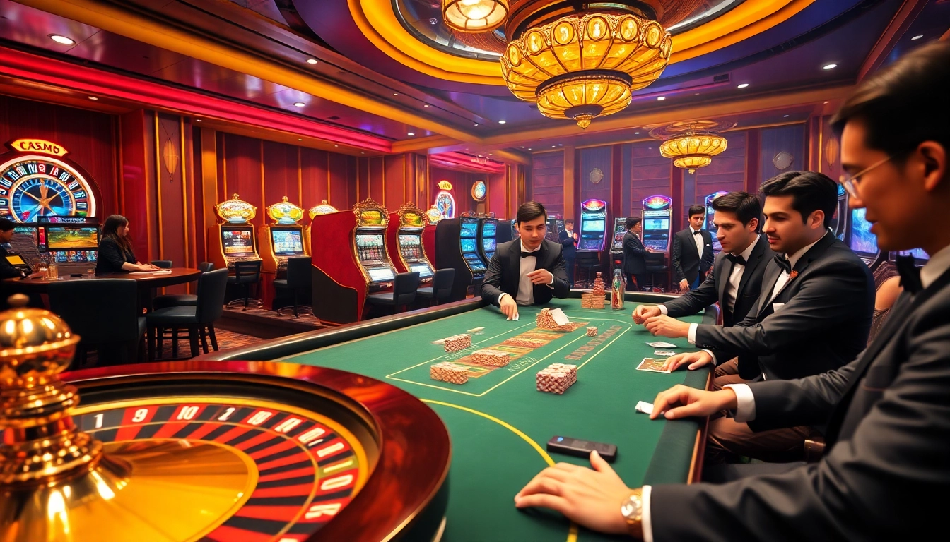 Experience the thrill of gambling at go8.monster with players enjoying poker at luxurious tables illuminated by vibrant lights.