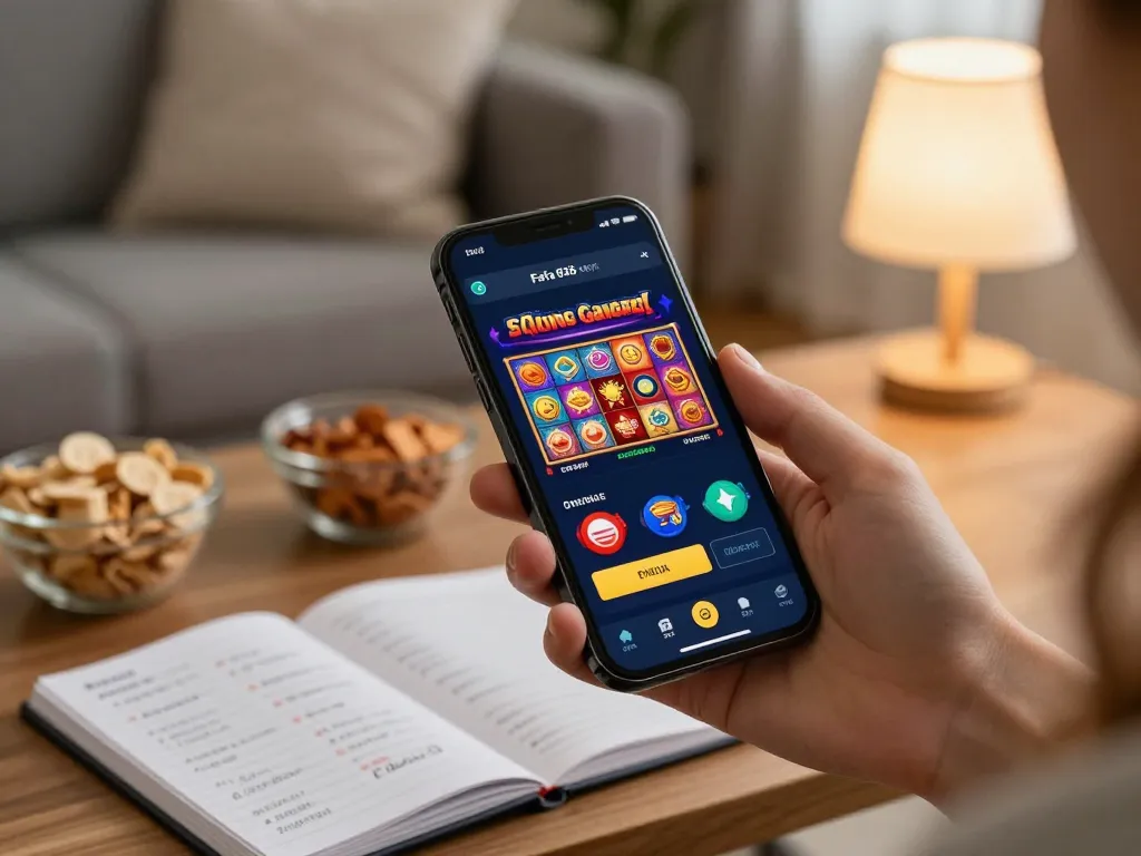 Engaging gameplay experience on FAFA 828's casino app with vibrant graphics in a cozy living room.