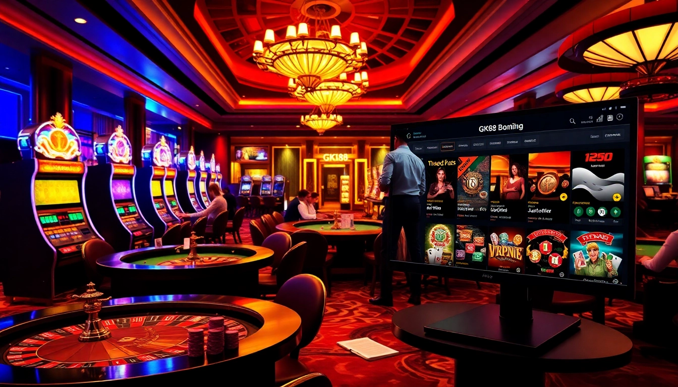 Experience thrilling gameplay at https://gk88.bond/, highlighting vibrant casino activities like poker and roulette.