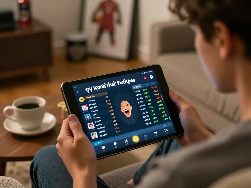Tỷ lệ kèo nhà cái hôm nay displayed on tablet during online betting session in cozy home setting.