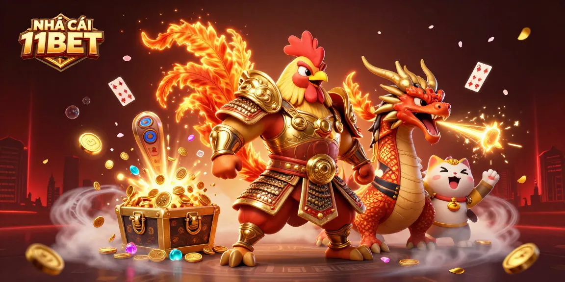Engage with NHÀ CÁI 11BET through this vibrant casino scene showcasing excitement, treasure, and winning possibilities.