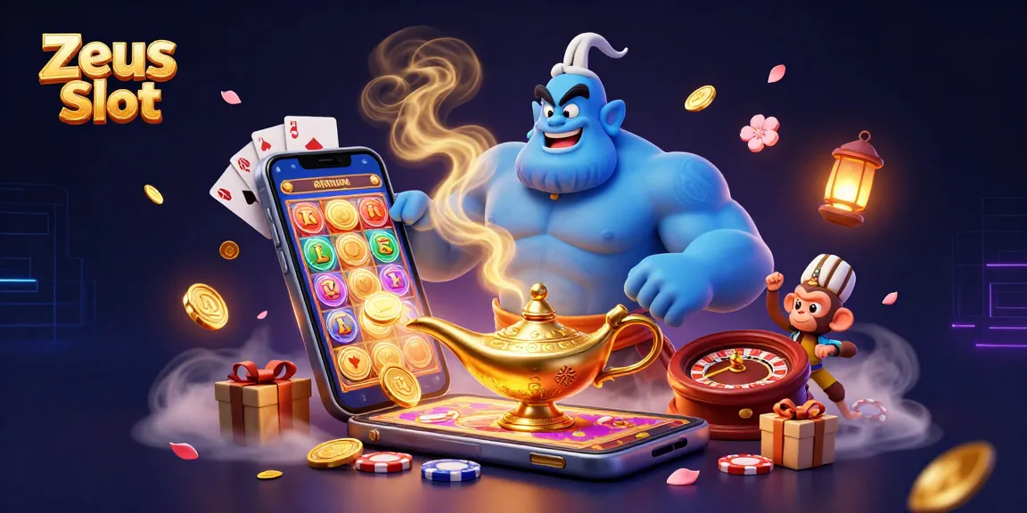 Experience thrilling wins with Zeus Slot in this vibrant 3D casino illustration.