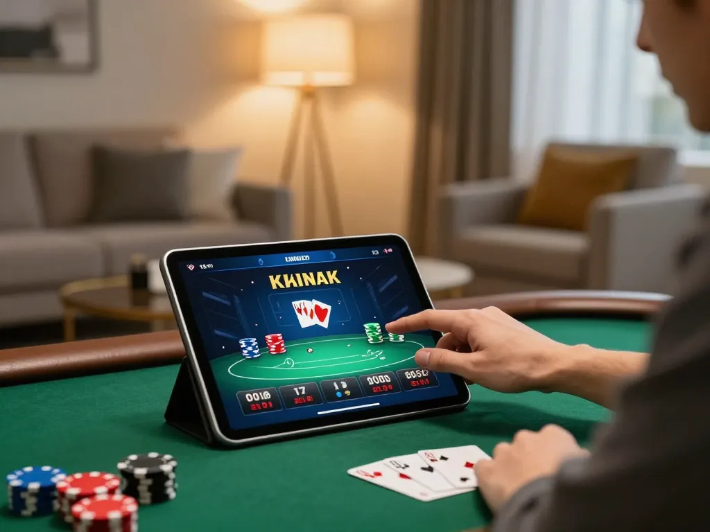 Engaging scene of online gaming on a tablet with Link Bong88 displayed, creating a modern gambling atmosphere.