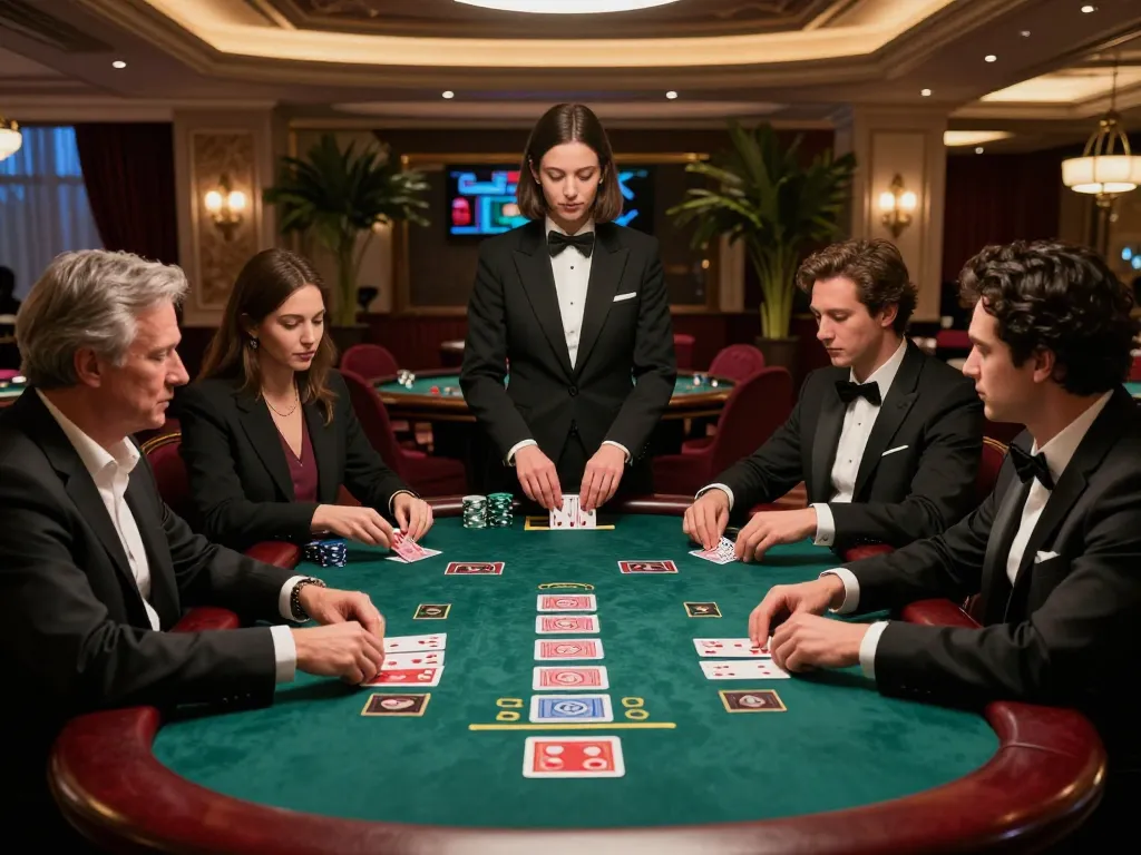 Attractive scene showcasing upintogel login at a high-stakes blackjack table in a luxury casino.