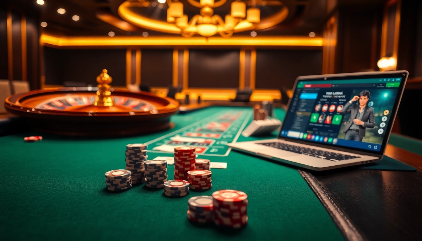 Participants enjoying a thrilling game setting at nhà cái KK55 with vibrant casino elements.