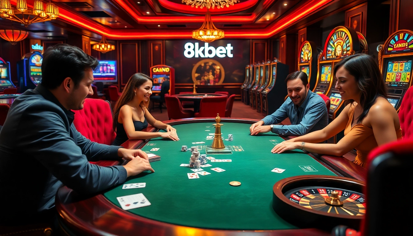 Experience thrilling gaming at 8kbet with vibrant poker chips and dynamic casino tables.