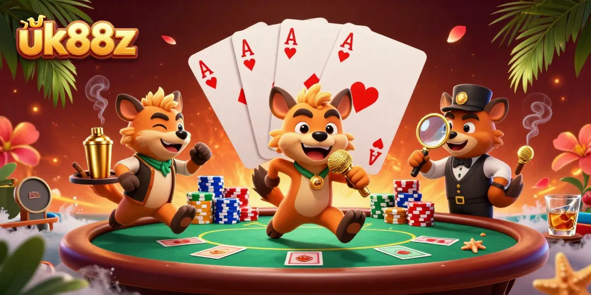 Watch uk88z hyenas in a vibrant casino scene mixing drinks and performing comedy.