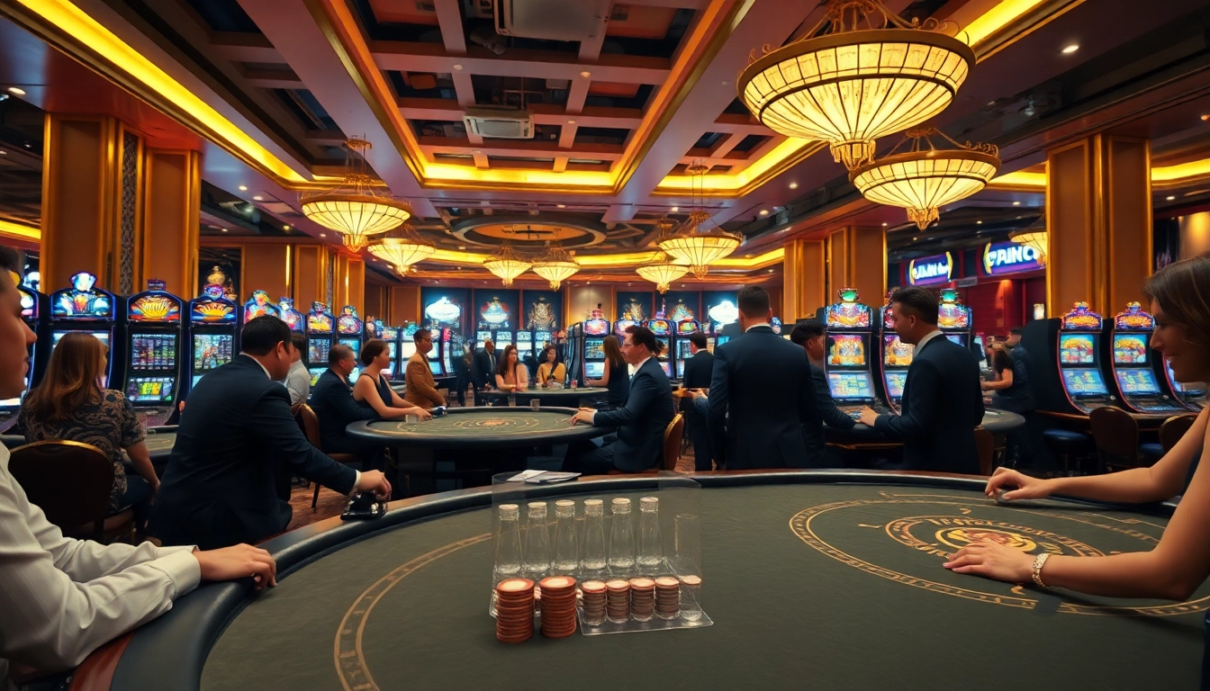 Spiele casino spielen in einem luxuriösen Umfeld mit aktiven Spielern und eleganten Tischen.