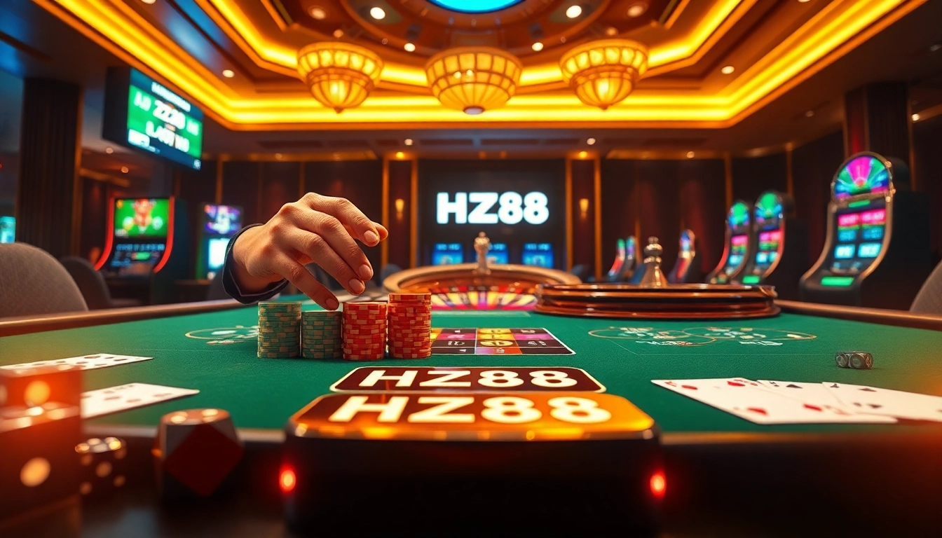 Strategic casino player stacking chips during an HZ88 win at a modern gaming table