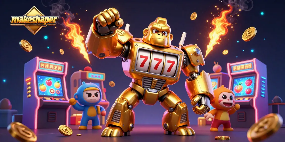Spin into action with makeshaper's dynamic golden gorilla mech in a vibrant casino scene!