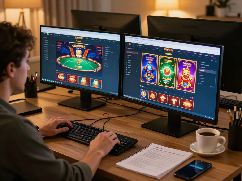 SUNWIN online gaming session showcasing strategic interface and cozy setup