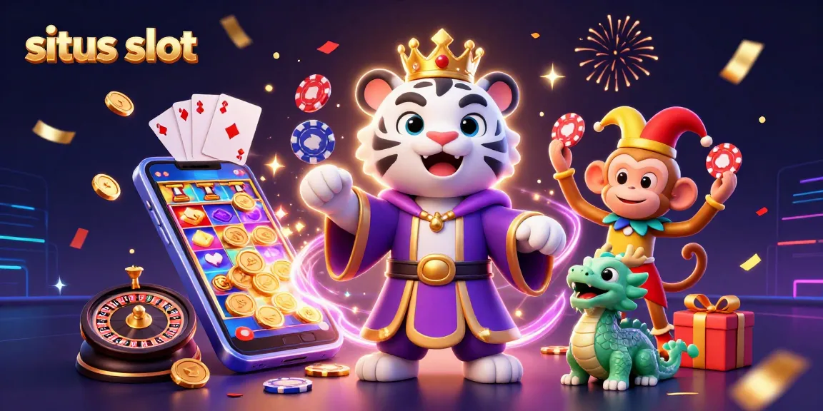 Experience the excitement of situs slot with a dynamic scene of playful characters and vibrant casino elements.