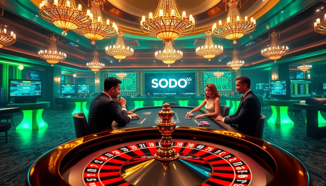SODO66 enthusiasts placing bets at an upscale poker table, highlighting luxury and excitement.
