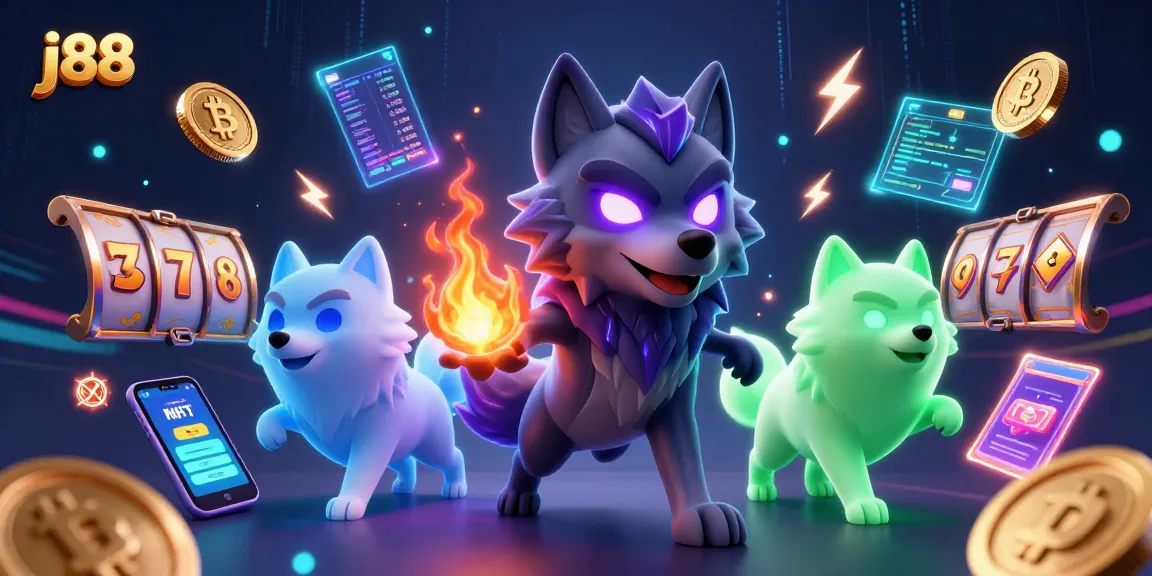 j88 showcases a thrilling casino encounter with animated wolf characters and vibrant slot themes.
