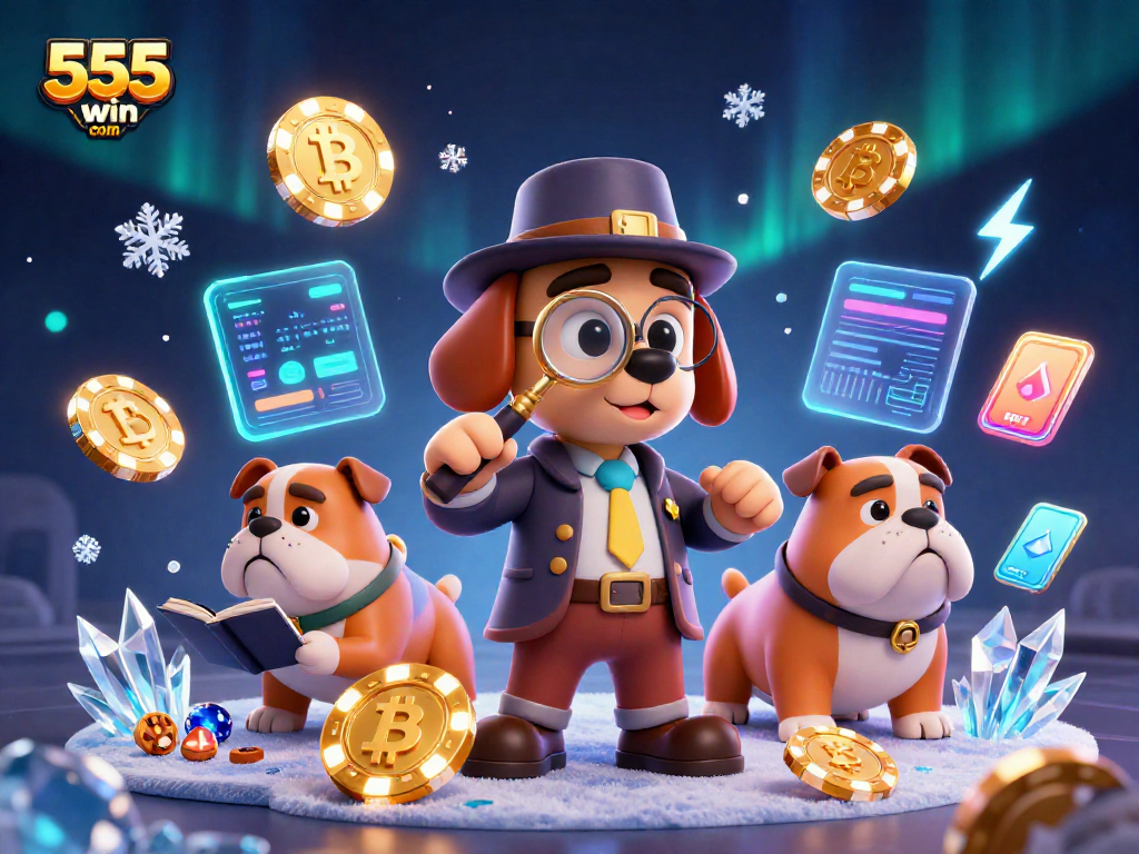 Engage in thrilling gaming action at 555win com with vibrant casino elements surrounding adventurous detectives.