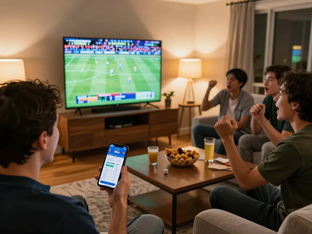 Experience the excitement of betting on live sports with 8xbet in a lively home setting.