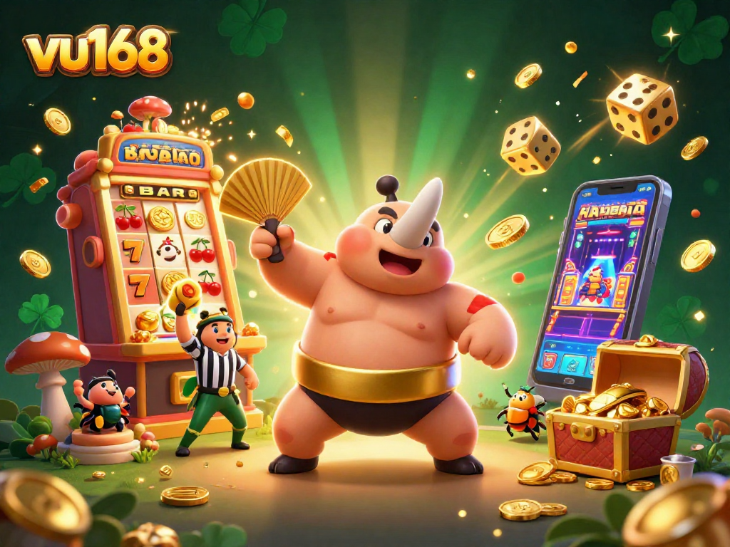 Experience thrilling gameplay at vu168 with a dynamic casino scene featuring vibrant characters and explosive visuals.