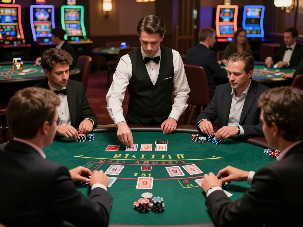 Players strategizing at a blackjack table in a premium trang casino environment, showcasing intense gameplay.