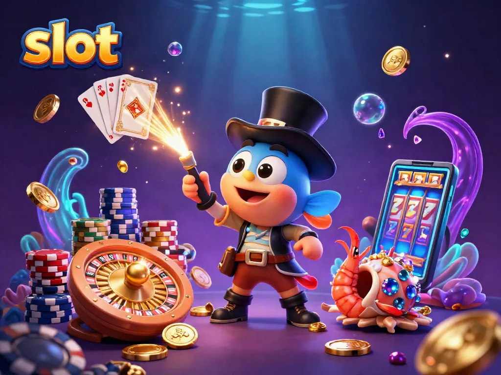 Menangkan slot dengan ilustrasi 3D anglerfish, udang, dan siput harta laut