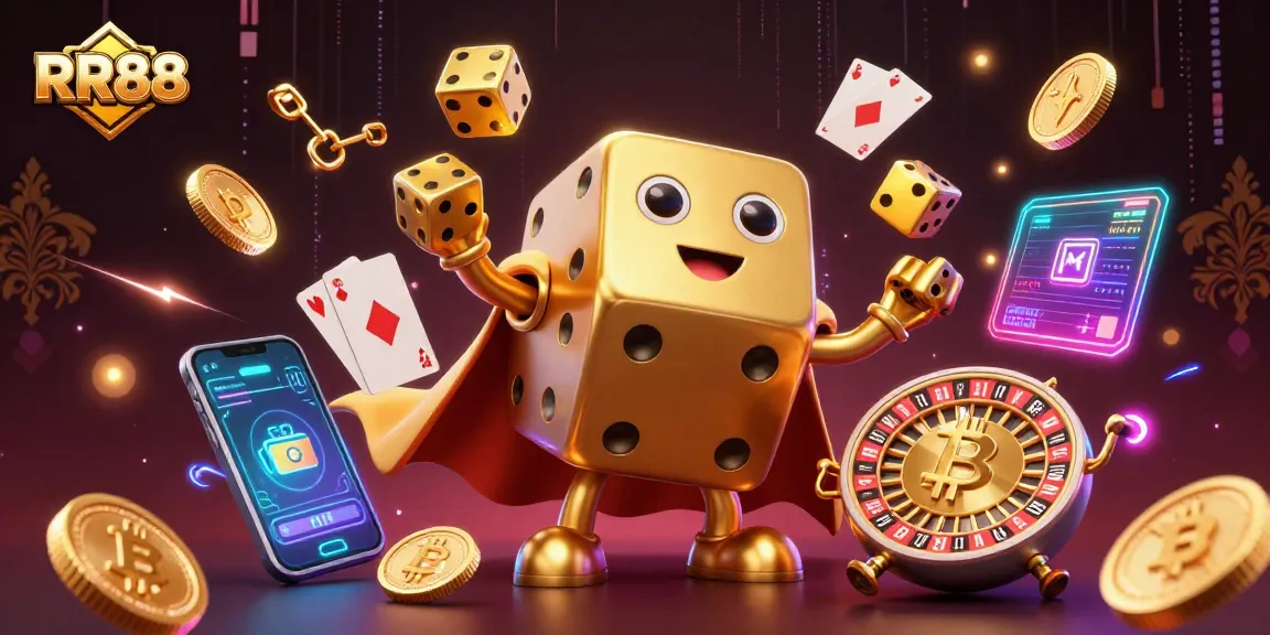 Experience RR88 gaming thrills with vibrant 3D casino characters and dynamic crypto elements in action.