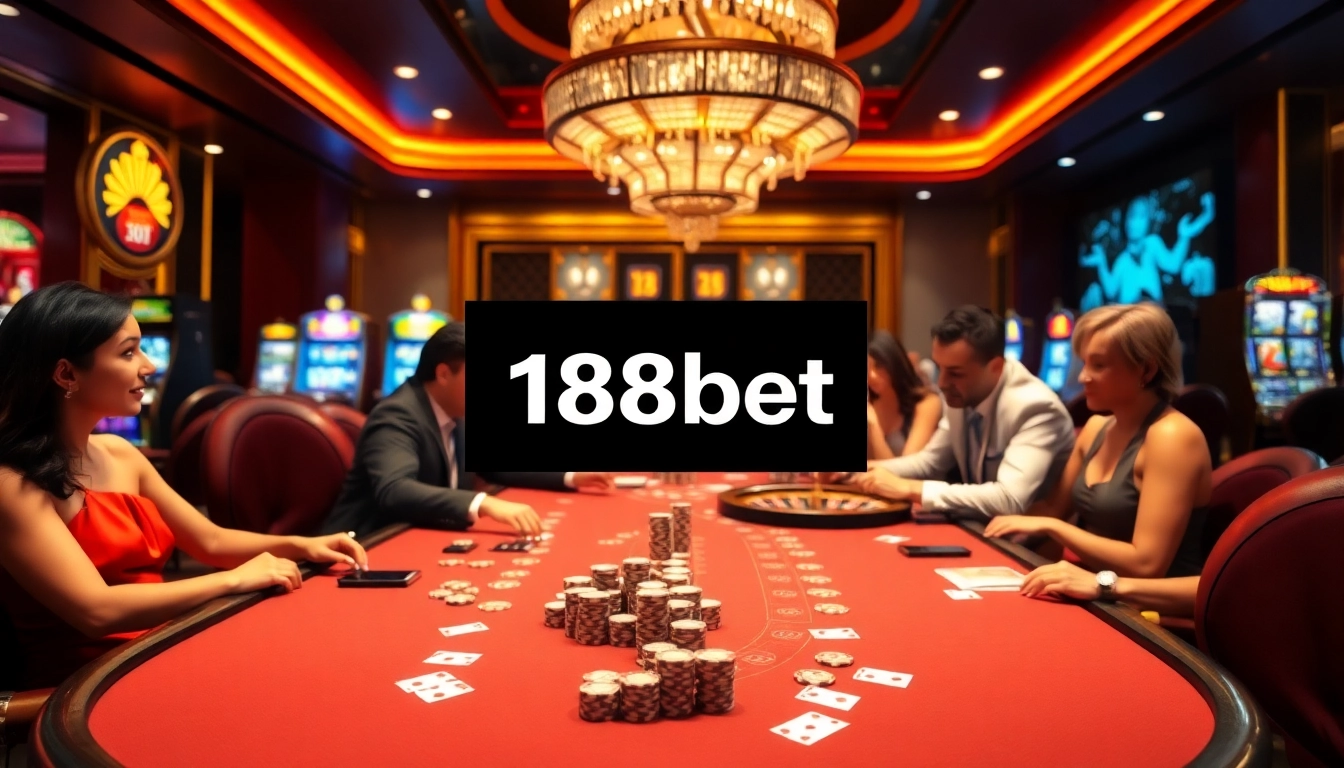 Engaged players enjoying a thrilling game at 188bet’s luxurious casino table, showcasing excitement and opportunity.