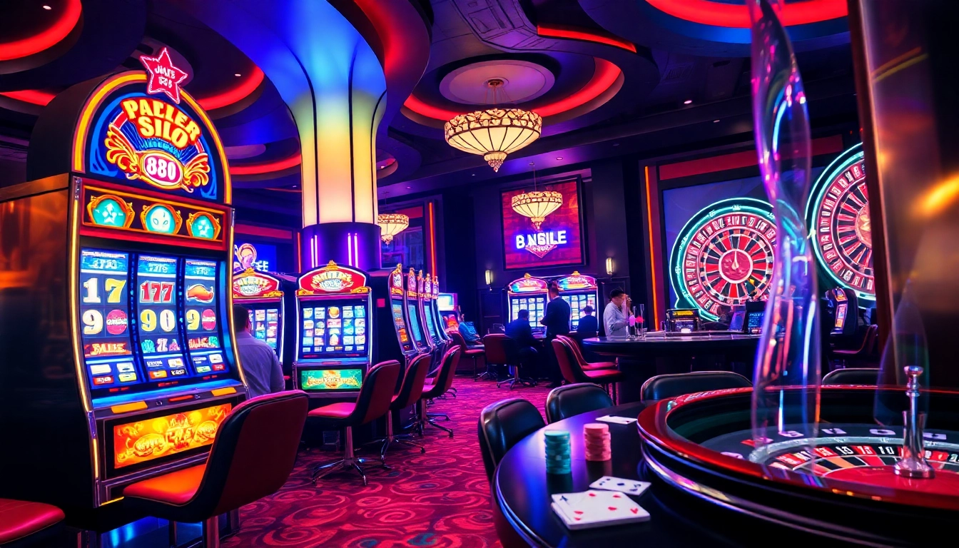 Menang di slot88 di kasino mewah dengan slot yang berwarna-warni dan suasana yang hidup.