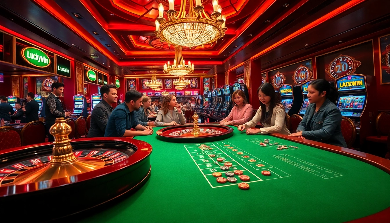Experience thrilling gameplay at Luckywin casino with vibrant slot machines and strategic poker tables.