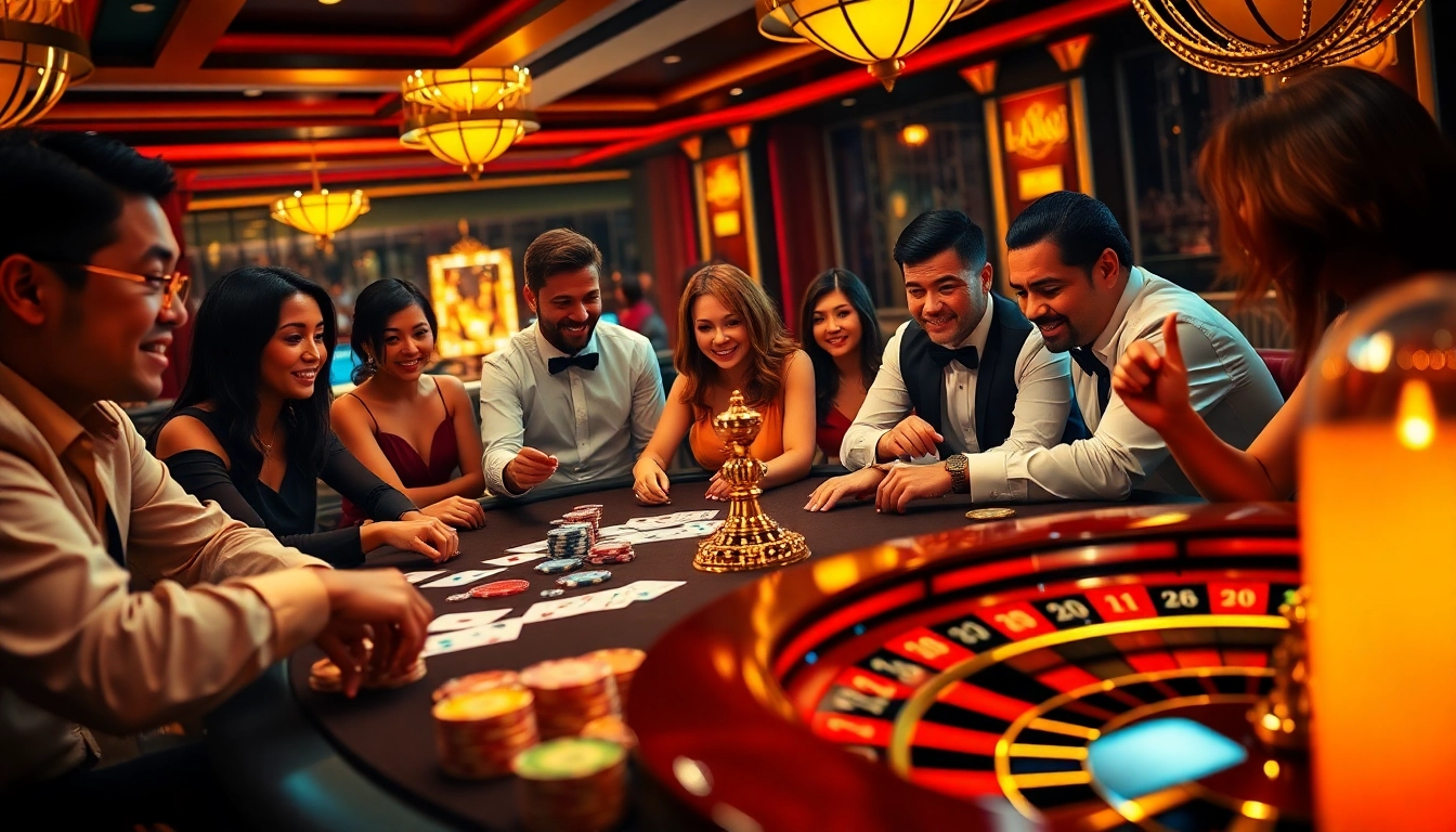 Players enjoying a thrilling game at LU 88 casino table with poker chips and cards.