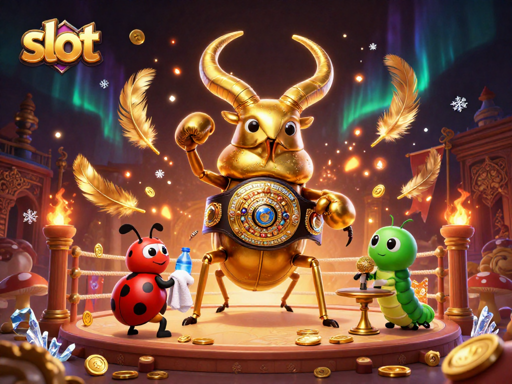 Engage with slot adventures featuring gold beetle champions and ladybug corner-man in a vibrant gambling setting.