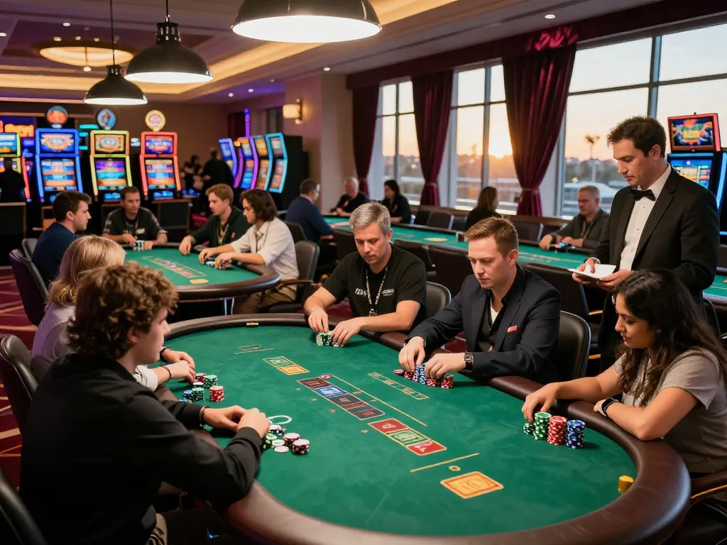 kp88 players strategizing at a vibrant Las Vegas poker table, showcasing an exciting gaming atmosphere
