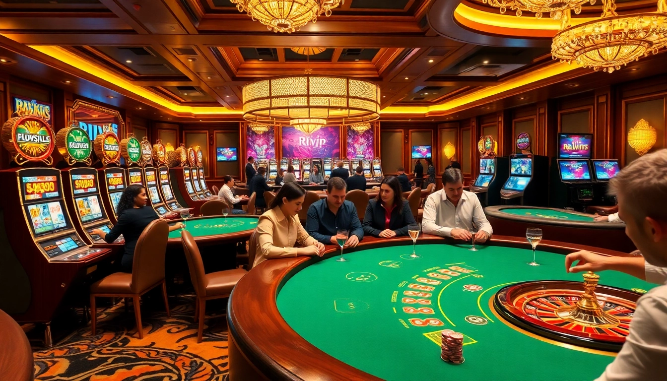 Experience thrilling gameplay at Rikvip's luxurious casino tables with vibrant action and excitement.